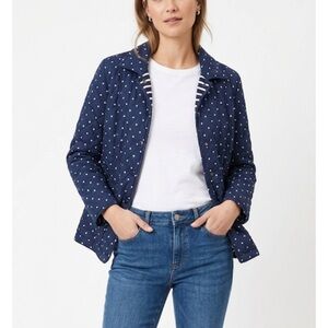Linea by Louis Dell’Olio Navy with White Print Quilted Snap Front Blazer Size M